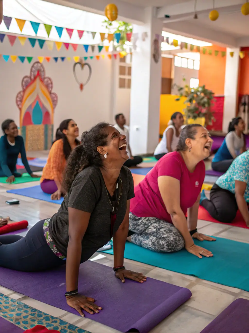 A vibrant image of participants engaged in a yoga workshop, showcasing the dynamic and educational environment of Yoga Art de Vivre's workshops.